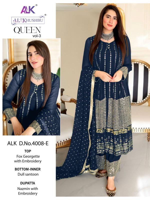 Alk Khushbu Queen Vol 3 Georgette  Designer Pakistani Suit Collection